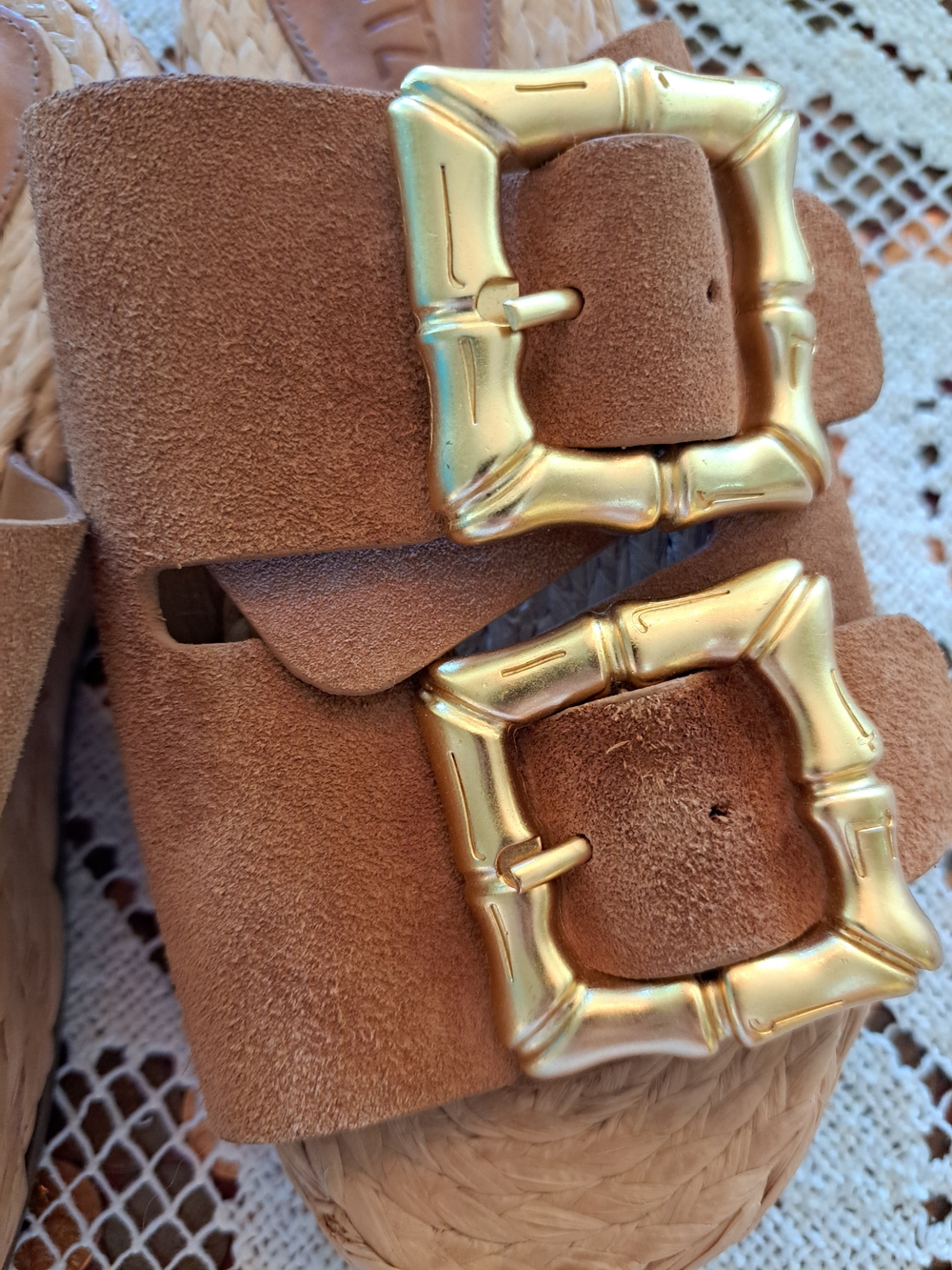 Schutz Enola Rope Suede Slide Sandals with Gold Buckles 6b New - Picture 2 of 4